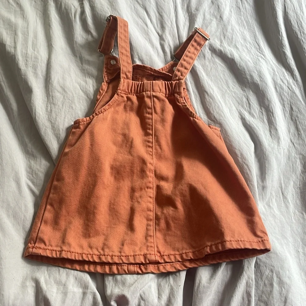 Wonder nation Jean overall dress, orange, size 18M